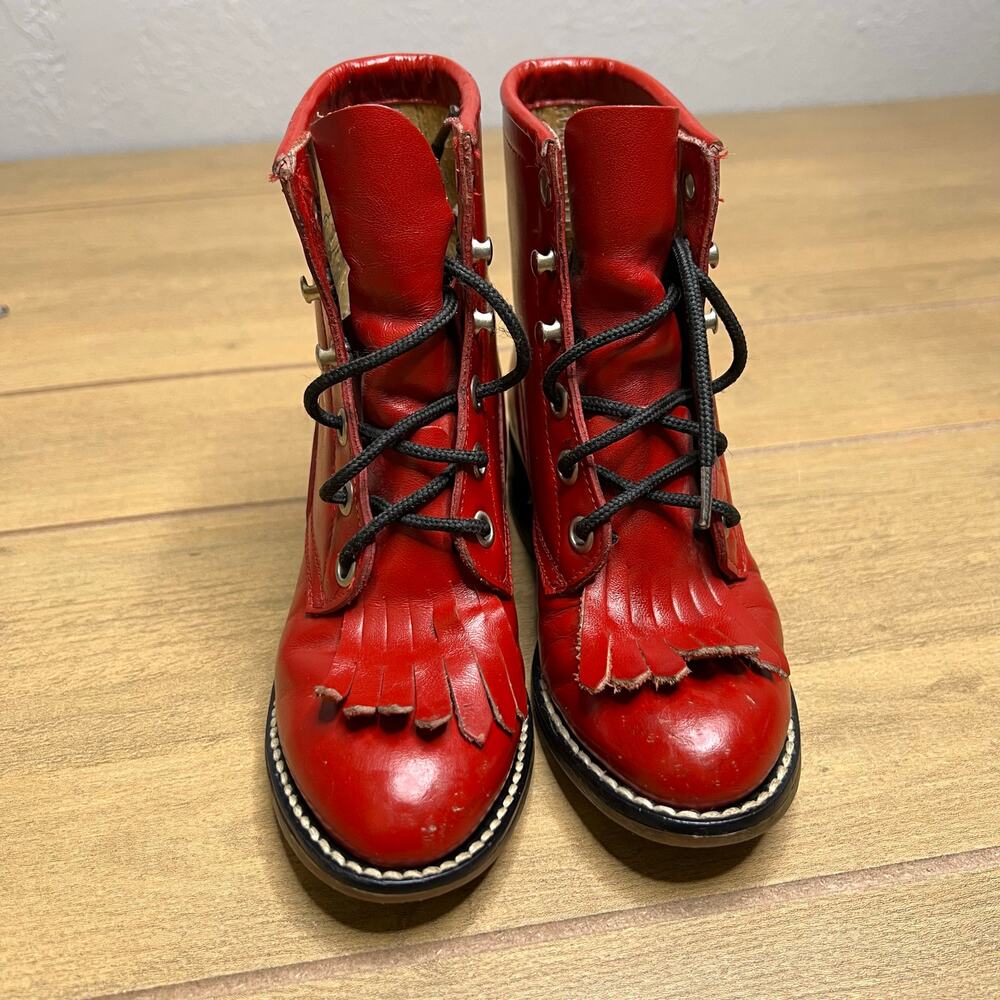 Vintage Justin Junior 503C Red Ankle Cowboy Western Lace-Up Boot Kids 9 D boho - Picture 2 of 13